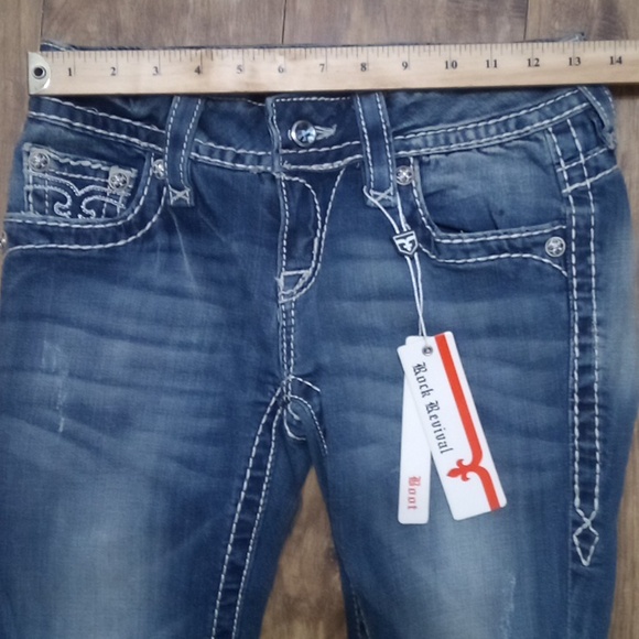 Rock Revival Women's 26 Bootcut Jen Embellished Shimmer Distressed NWT - Picture 9 of 12
